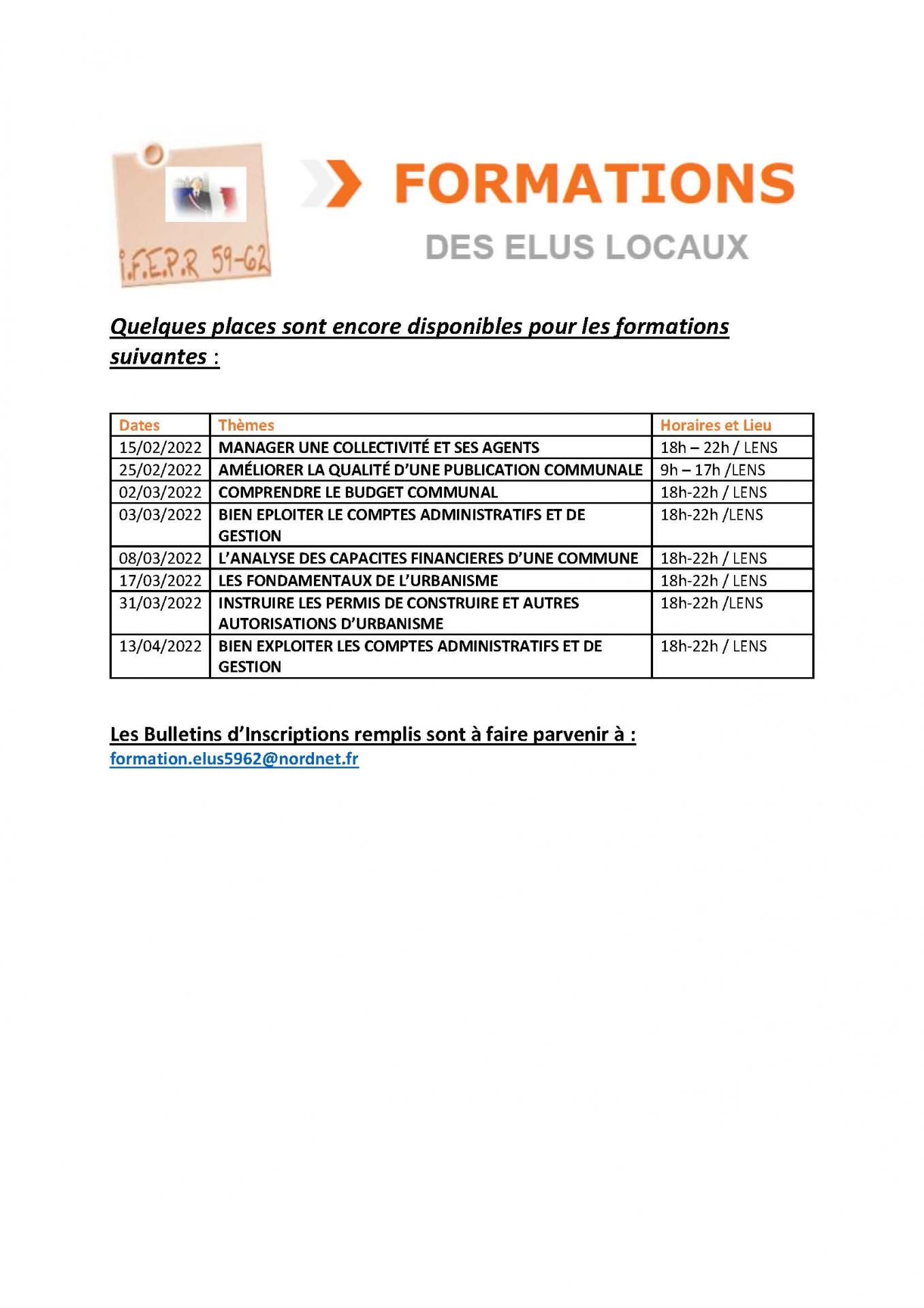 Quelques places sont encore disponibles pour les formations suivantes